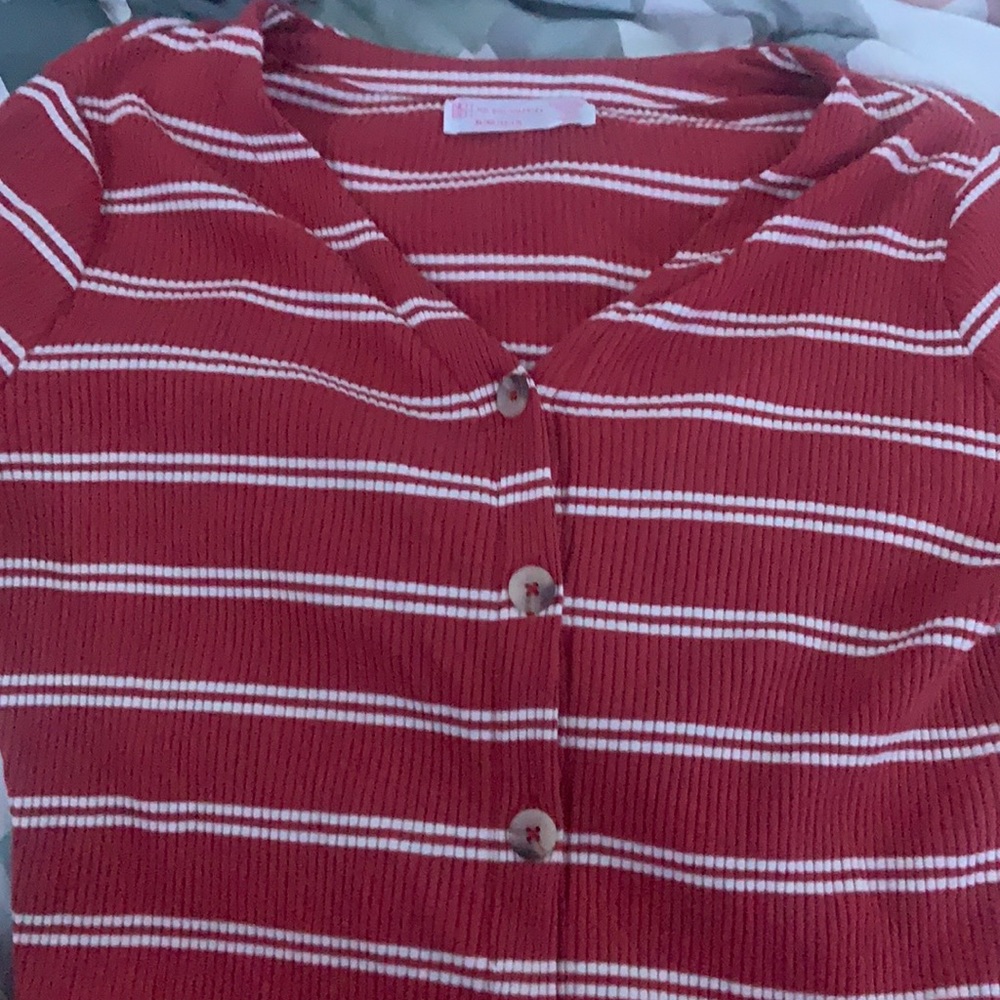 Dark Orange and white cropped shirt